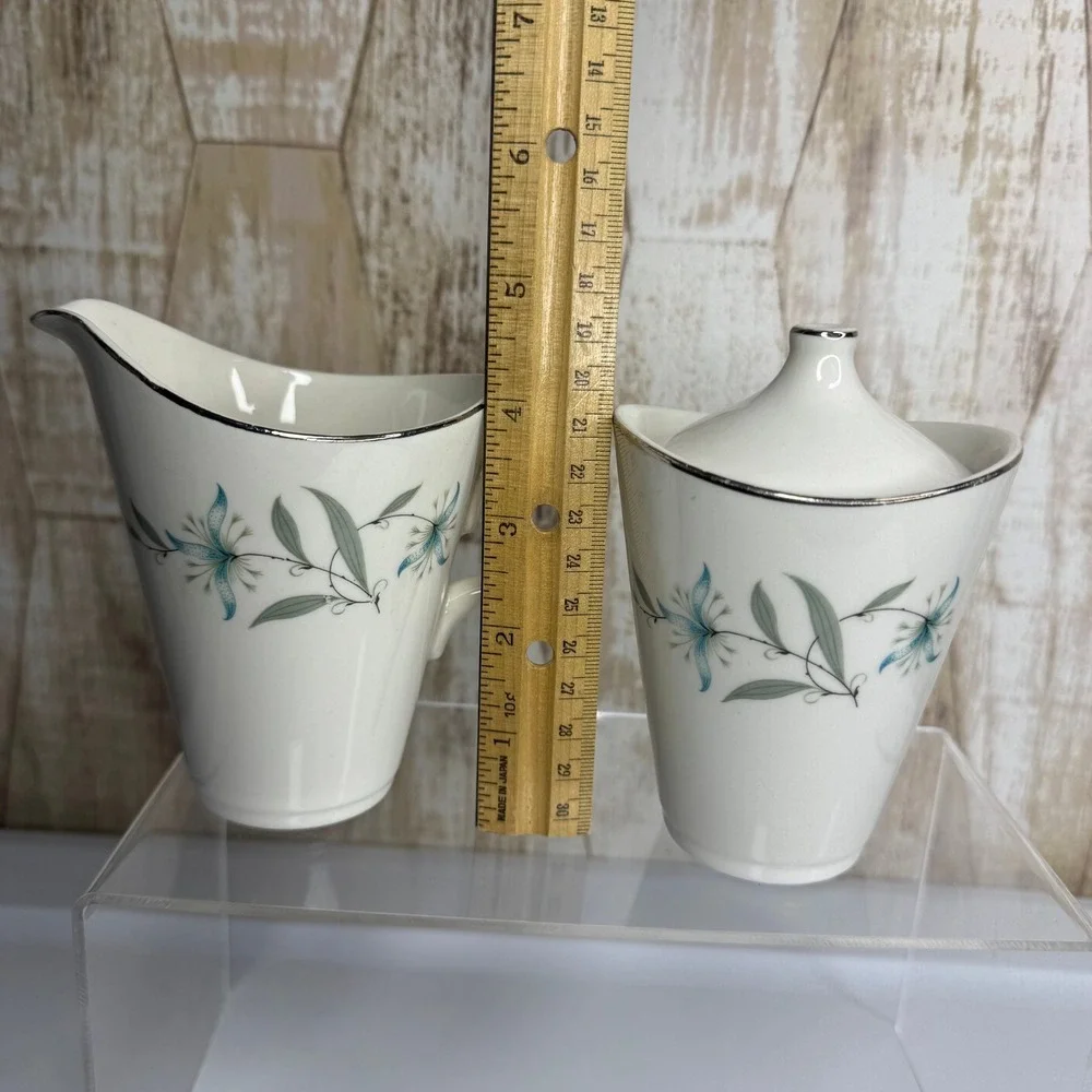 Vintage Homer Laughlin Triumph Cynthia Creamer & Sugar Bowl Silver Trim